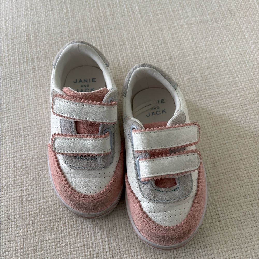 Janie and Jack Pink and White Velcro Sneakers
